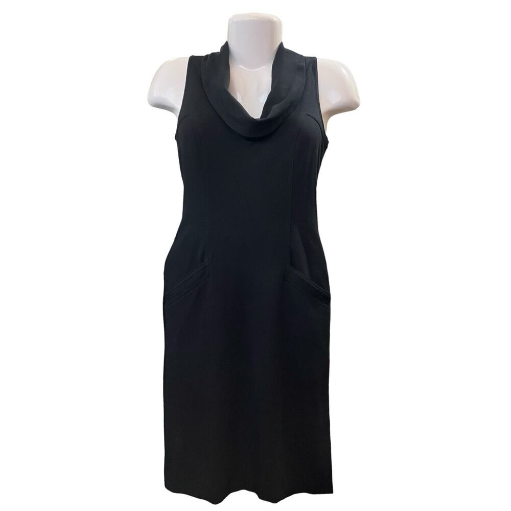 Etcetera Women's Black Cowl Neck Ponte Knit Knee Length Pencil Dress Zip SZ 0